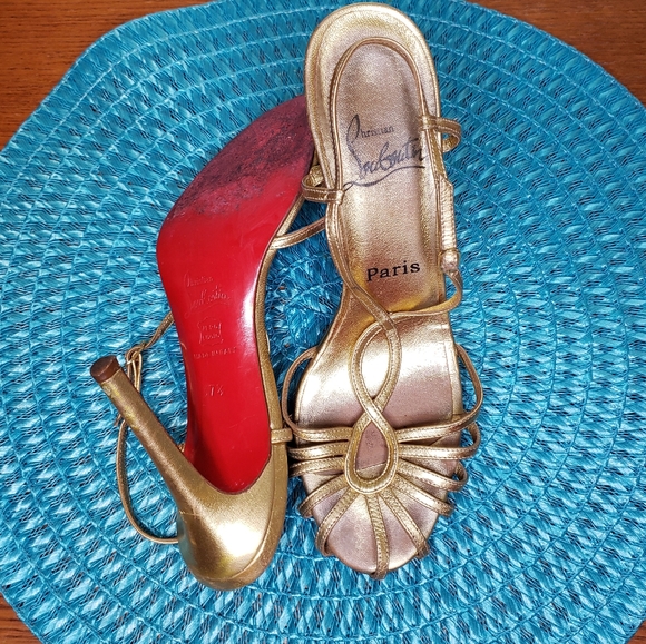 Christian Louboutin Gold Strap Sandal Heels - Picture 5 of 6
